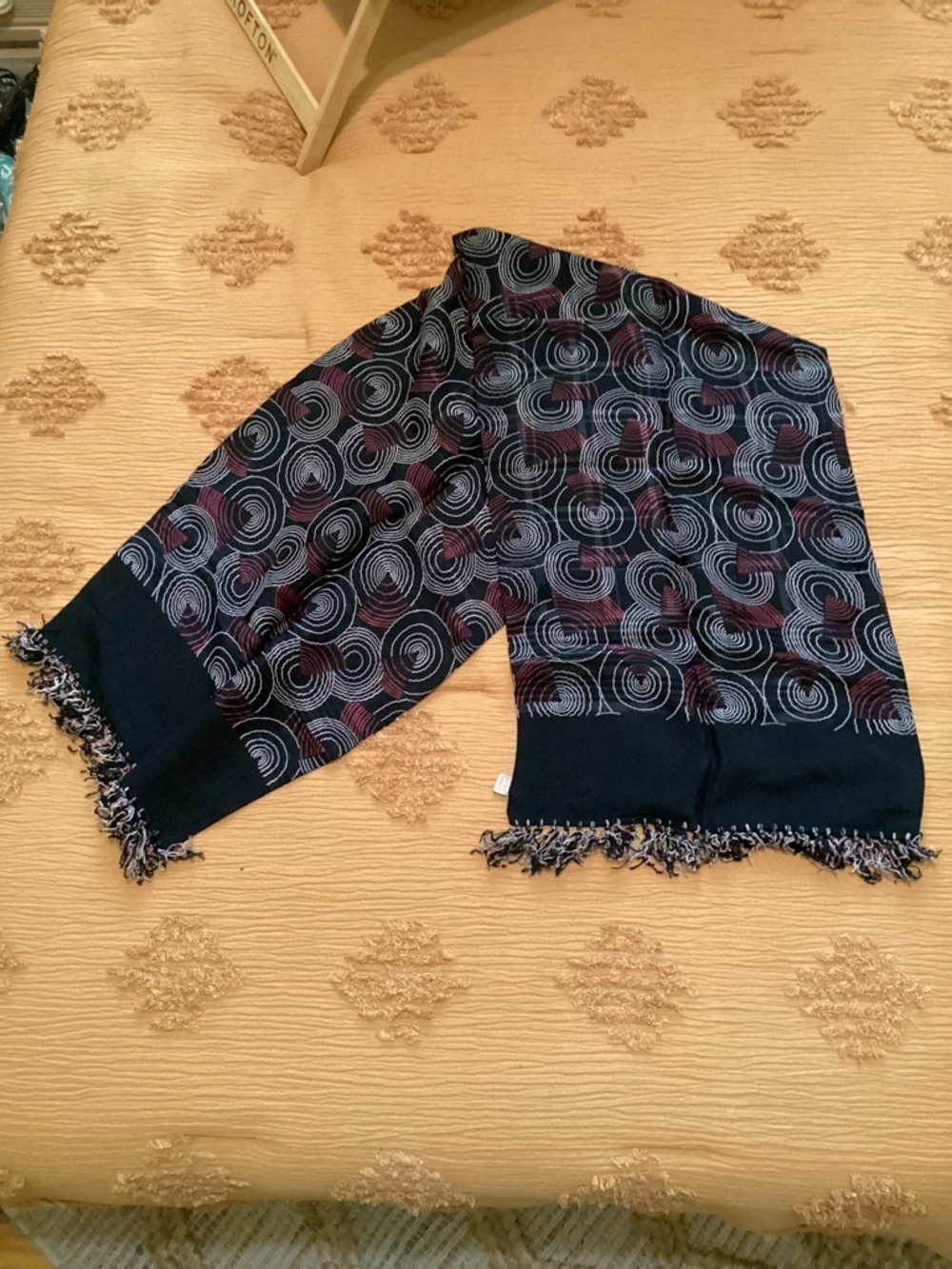 Vintage Shawl Scarf Scarf in Black, Gray, and Burgundy Reversible